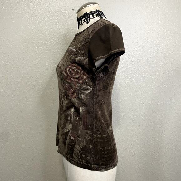 Vtg Y2k Blue Canyon Embellished Mc Bling Burnout Baby Tee Rhinestone Grunge S - Picture 11 of 15